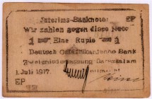 Banknoten Die deutschen Banknoten ab 1871 nach Rosenberg Deutsches Reich, 1871-1945 Deutsche Kolonien und Nebengebiete
1 Rupie Interimsbanknote 1.7. ...