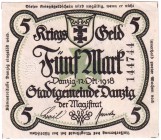 Banknoten Die deutschen Banknoten ab 1871 nach Rosenberg Deutsches Reich, 1871-1945 Deutsche Kolonien und Nebengebiete
5 Mark Kriegsgeld 12.10.1918 o...