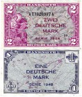 Banknoten Die deutschen Banknoten ab 1871 nach Rosenberg Westliche Besatzungszonen und BRD, ab 1948 Bank Deutscher Länder, 1948/49
2 Stück: 1 und 2 M...