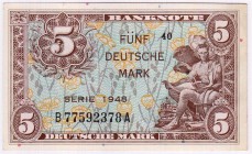 Banknoten Die deutschen Banknoten ab 1871 nach Rosenberg Westliche Besatzungszonen und BRD, ab 1948 Bank Deutscher Länder, 1948/49
5 Deutsche Mark 19...