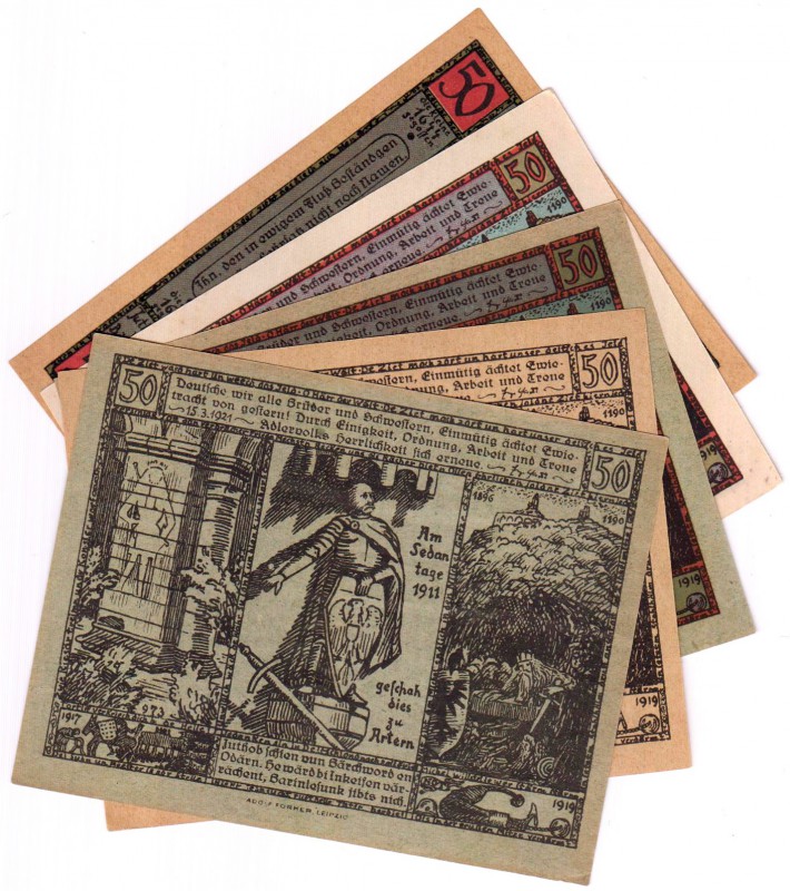 Banknoten Deutsches Notgeld und KGL Artern (Sachsen-Anhalt)
5 X 50 Pf. 15.3.192...