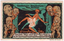 Banknoten Deutsches Notgeld und KGL Bad Pyrmont
Cumberland-Künstler-Diele, 50 Pf. Mai 1921. I-II