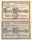 Banknoten Deutsches Notgeld und KGL Bad Schandau
2 Scheine: 50, 100 Mio. Mark 28.9.1923, Scheck auf Girokasse.
III