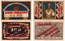 Banknoten Deutsches Notgeld und KGL Berchtesgaden
Marktgemeinde, 2 Scheine: 100 Tsd. Mark Überdruck auf 100 Mark 24.11.1922, 1 Mio. Mark Überdruck au...