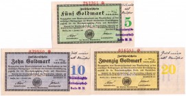 Banknoten Deutsches Notgeld und KGL Berlin
Provinzialverband von Brandenburg, 5, 10, 20 Goldmark 1.1.1924, mit Stempel der Brandenburgerischen Landes...