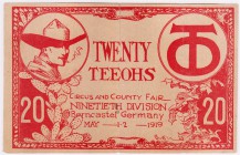 Banknoten Deutsches Notgeld und KGL Berncastel
20 Teeohs, 90. Division, 1.-2.5. 1919. III, kleiner Riss, geklebt