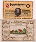 Banknoten Deutsches Notgeld und KGL Bielefeld
2 Scheine: 5 Mark Jungdeutscher Orden ohne Datum, 5 Mark Siedlungs-Gemeinsch. d. Deutschen Wirtschaftsv...