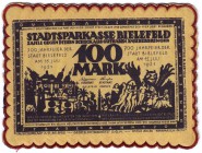 Banknoten Deutsches Notgeld und KGL Bielefeld Notgeld besonderer Art
Var. zu 100 Mark 15.7.1921. Seide gelb. Druck auf Brokatseide mit Zickzackmuster...