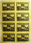 Banknoten Deutsches Notgeld und KGL Bielefeld Notgeld besonderer Art
Druckbogen mit 8 X 100 Mark 15.7.1921 Seide gelb, 'Französischer Vertragsbruch.....