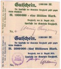 Banknoten Deutsches Notgeld und KGL Borghorst
Sparkasse der Gemeinde, 1 Mio. Mark und 5 Mio. Mark 15.8.1923-15.9.1923, gedruckt auf Rückseiten von Ka...