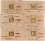 Banknoten Deutsches Notgeld und KGL Brande-Hörnerkirchen
6 Scheine der Gemeinde, ohne Datum gültig bis 31.12. 1921. 20 Pf., 30 Pf., 40 Pf., 60 Pf., 7...