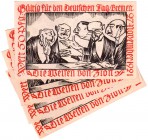 Banknoten Deutsches Notgeld und KGL Bremen
Deutscher Tag, 4 Scheine: 50 Pf., 1 Mark, 2 Mark und 5 Mark 27.11.1921.
I-II