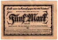 Banknoten Deutsches Notgeld und KGL Cassel
Deutschnationaler Kreisverein Kassel-Stadt, 5 Mark, ohne Datum. IV, oben Einriss