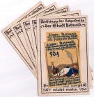 Banknoten Deutsches Notgeld und KGL Detmold
5 X 50 Pf. Postkarten der Stadt Detmold, (Bild 3-6) 1 X 50 Pf. Postkarte beschnitten. (Bild 6)
II-III