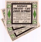 Banknoten Deutsches Notgeld und KGL Detmold
3 Scheine des Detmolder Theater Cafe, 1.10.1921. 25 Pf., 50 Pf., 75 Pf.
I-II