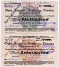 Banknoten Deutsches Notgeld und KGL Dresden
C. M. Hutschenreuter AG. Generaldirektion Porzellanfabrik 5 Tsd. Mark 14.2.1923 - 15.4.1923, 10 Tsd. Mark...