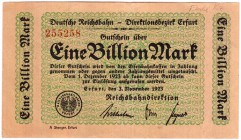 Banknoten Deutsches Notgeld und KGL Erfurt
17 Scheine Reichsbahndirektion. Dabei 1 Billion Mark 3.11.1923.
II-IV