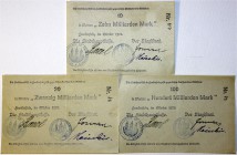 Banknoten Deutsches Notgeld und KGL Frankenstein
Stadt.10, 20, 100 Mrd. Mark, Oktober 1923. II