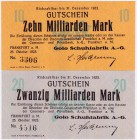 Banknoten Deutsches Notgeld und KGL Frankfurt/Main
Golo Schuhfabrik A.-G. 10, 20 Mrd. Mark, 25.10.23-31.12.23
I-II