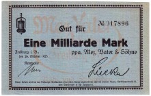 Banknoten Deutsches Notgeld und KGL Freiburg i.B
Mez Vater & Söhne, Näh- und Stickseiden. 1 Mrd. Mark, 26. 10. 1923. II