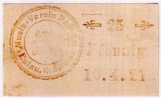 Banknoten Deutsches Notgeld und KGL Groß-Eulau
Musikverein Parsival: 25 Pf. 1921. II-III, kl Flecken