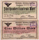 Banknoten Deutsches Notgeld und KGL Grünberg
Kleinbahn Grünberg-Sprottau. 500 Tsd., 1 Mio. Mark, 25.8.1923-1.11.1923.
III-IV
