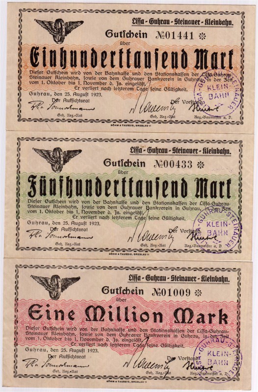 Banknoten Deutsches Notgeld und KGL Guhrau
Lissa-Guhrau-Steinauer-Kleinbahn. 10...