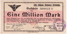 Banknoten Deutsches Notgeld und KGL Guhrau
Lissa-Guhrau-Steinauer-Kleinbahn. 1 Mio. Mark 25.8.1923-1.11.1923.
II