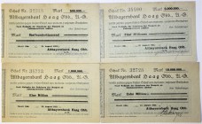 Banknoten Deutsches Notgeld und KGL Haag
Altbayernbank A.G. 500 Tsd. 10 Mio. 24.8.23, 1, 5 Mio. Mark 28.8.23
II-III