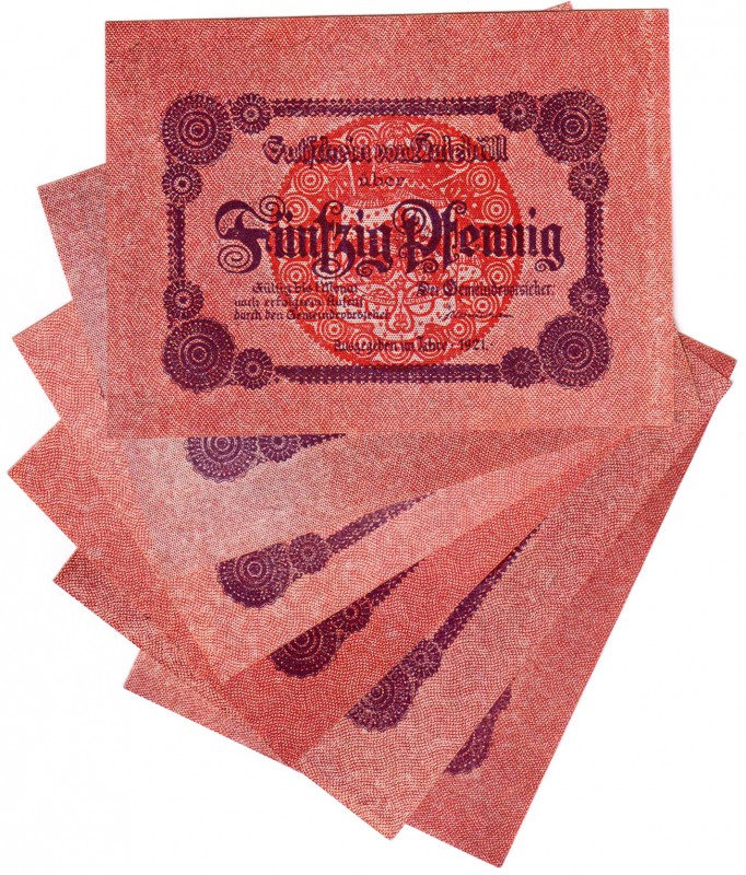 Banknoten Deutsches Notgeld und KGL Halebüll
Gemeinde, 6 X 50 Pfennig 1921. I-I...