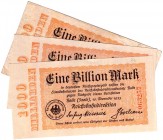 Banknoten Deutsches Notgeld und KGL Halle a. d. Saale
Reichsbahndirektion, 3 X 1 Billion Mark. II,I-,III