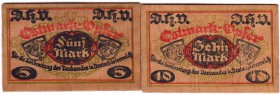 Banknoten Deutsches Notgeld und KGL Hamburg
DHV Deutschnationaler Handlungshilfen-Verband: 5 und 10 Mark Holzgeld. "Ostmarkopfer".
III, mit Bleistif...
