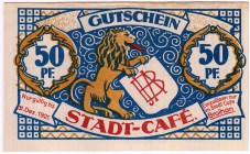 Banknoten Deutsches Notgeld und KGL Hamburg
Stadt - Cafe Broihan, 50 Pf. ohne Datum-31.12.1921.
I-II
