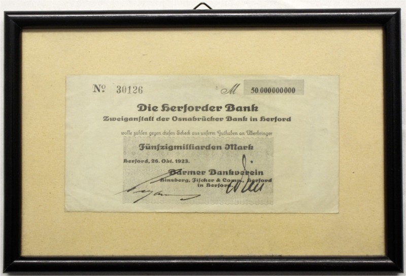 Banknoten Deutsches Notgeld und KGL Herford
Scheck über 50 Milliarden Mark 26. ...