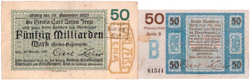 Banknoten Deutsches Notgeld und KGL Jena
Carl Zeiss, 50 Mrd. Mark 26.10.1923-30...