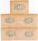 Banknoten Deutsches Notgeld und KGL Kaiserslautern
Adam Frank, Kolonialwaren. 5 Scheine: 10 Pf., 30 Pf., 40 Pf., 45 Pf. und 50 Pf. ohne Datum (Wertbe...