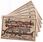 Banknoten Deutsches Notgeld und KGL Köln
Verlag "Die Stimme v. Rhein": 6 X 1000 Mark 1922. Schräger Aufdruck auf 50 Mark Schein Lindman 698.a.
II