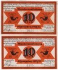 Banknoten Deutsches Notgeld und KGL Königsberg
Wanderausstellung Ostpreußen GmbH: 2 X 10 Mark 1922. Scheck auf die Ostbank für Handel u. Gewerbe Dep....