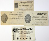 Banknoten Deutsches Notgeld und KGL Lippe
20 Notgeldscheine von Lippe, dabei 20, 100, 200 Mrd. Mark v. Horn, 100 Mio. Mark v. Detmold.
I-III