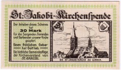 Banknoten Deutsches Notgeld und KGL Lübeck
St. Jakobi: 30 Mark ohne Datum.
II
