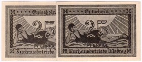 Banknoten Deutsches Notgeld und KGL Misdroy
2 X 25 Pf., ohne Datum Kurhausbetrieb Misdroy, gültig bis 15.9.1921.
I