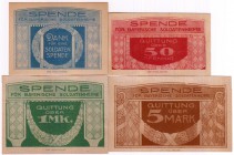 Banknoten Deutsches Notgeld und KGL München
4 Scheine: Spende für Bayerische Soldatenheime, April. 1918. 50 Pf., 1 Mark, 5 Mark und 1 X ohne Wert.
I...