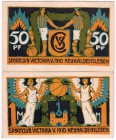 Banknoten Deutsches Notgeld und KGL Neuhaldensleben
Sport-Club Victoria V. 1910, 2 Scheine ohne Datum. 50 Pf. und 1 Mark.
I-II