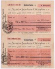 Banknoten Deutsches Notgeld und KGL Ochsenfurth
2 Gutscheine, jeweils über 1 Billion Mark 20.11.1923 bzw. 22.11.1923.
III