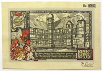 Banknoten Deutsches Notgeld und KGL Osterwieck
500 Mark Lederbaustein mit Ausgabetasche (hellbraun), KN: 115 und Unterschrift "Rabel". II
