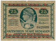 Banknoten Deutsches Notgeld und KGL Remagen
Glocken-Bazar, 25 Pf. 9.10. 1921. I-II, oben eine kl. Fehlstelle