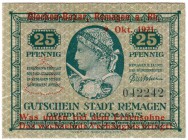 Banknoten Deutsches Notgeld und KGL Remagen
Glocken-Bazar, 25 Pf. 9.10. 1921. I-