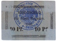 Banknoten Deutsches Notgeld und KGL Rogasen (Posen)
10 Pfennig 1916. Vs. u. Rs. Stempel Polizeiverwaltung Rogasen Krs. Obornik.
IV, Vs. Fehlstellen ...
