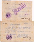 Banknoten Deutsches Notgeld und KGL Saulgau
2 Scheine: Stadtpflege, 1 und 5 Mio. Mark 21.8. 1923. Lohnschecks auf Girokasse der Oberamtssparkasse.
I...