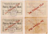 Banknoten Deutsches Notgeld und KGL Schwiebus
Sparkasse der Stadt, 2 X 2 Mrd. Mark (RS Überdruck, richtig und kopfstehend) ohne Datum. Überdruck auf ...